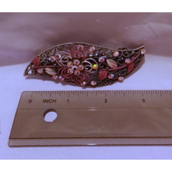 Vintage Filigree Floral Hair Clip With Rhinestones Barrette For Women - Picture 2 of 3